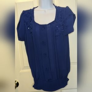 Women's Blue Flower Blouse. See Description For Measurements